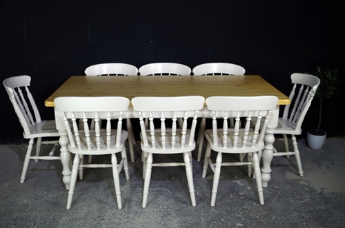 Picture of 6ft Pine Farmhouse Table + 8 Beech Spindle back chairs