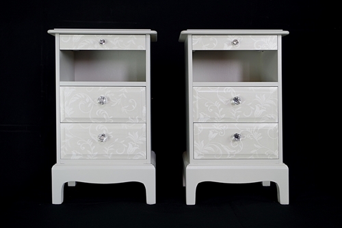 Picture of Pair of Stag Tea Shelf Bedside Tables - Lace Effect