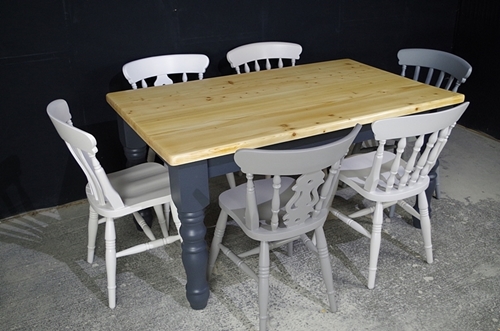 Picture of 5ft Pine Farmhouse Table + 6 chairs in Different Grays.