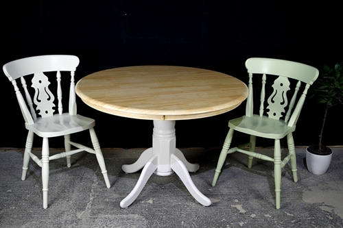 Picture of Two Round  Beech Top Pedestal Table + 4 Farmhouse Chairs