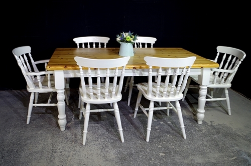 Picture of 6ft Pine Farmhouse Table + 6 Beech Spindle back chairs