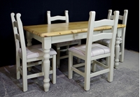 Picture of 4'6" Pine Farmhouse Table With Drawer & 4 Upholstered Farmhouse Chairs