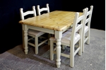 Picture of 4'6" Pine Farmhouse Table With Drawer & 4 Upholstered Farmhouse Chairs