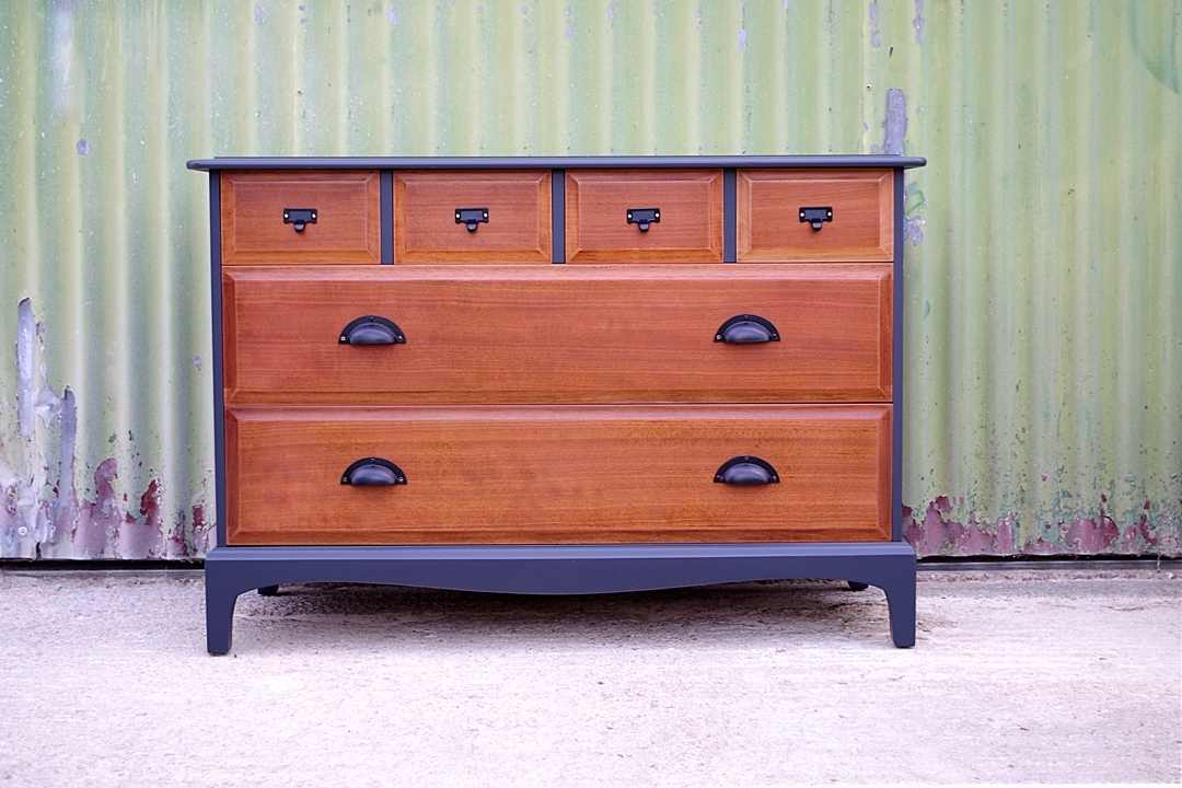 Industrial Themed Stag Six Drawer Chest Painted Vintage, Antique