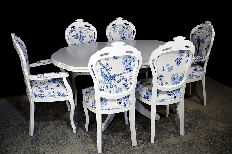 French Style Dining Set Laura Ashley Upholstery Painted Vintage