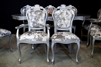 Picture of Silver Sparkle Large Italian Double Pedestal Dining Table + Louis Chairs 