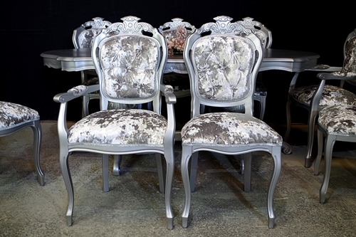 Picture of Silver Sparkle Large Italian Double Pedestal Dining Table + Louis Chairs 