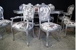Picture of Silver Sparkle Large Italian Double Pedestal Dining Table + Louis Chairs 