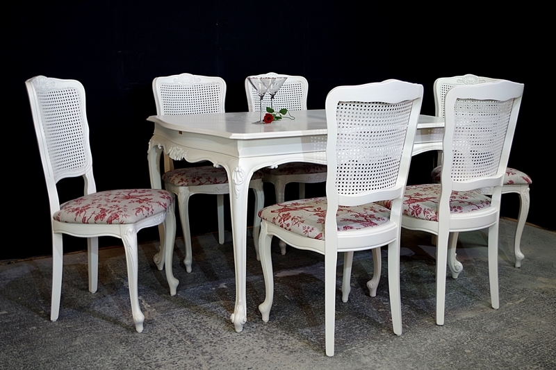 French Style Gold Feather Extending Dining Table 6 Bergere