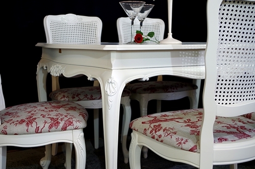 Picture of French-Style 'Gold & Feather' Extending Dining Table + 6 Bergere Chairs