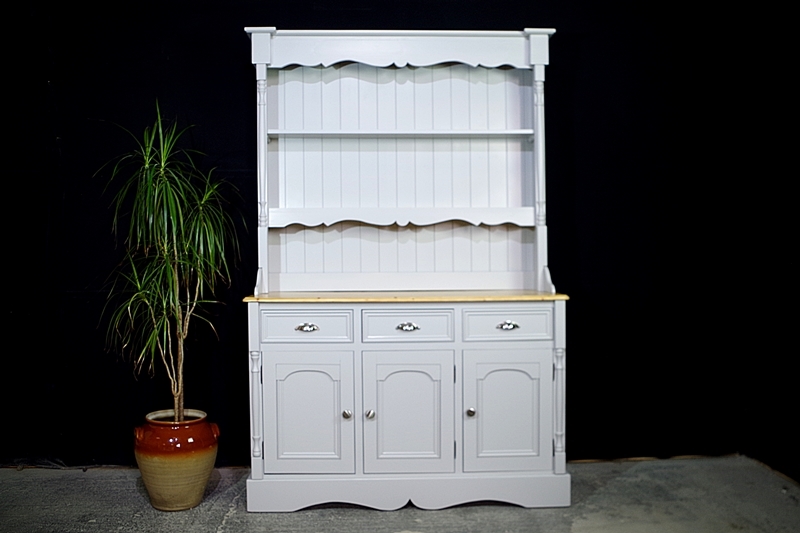 Bespoke Pine Dresser With Tall Shelf Top Painted Vintage Antique