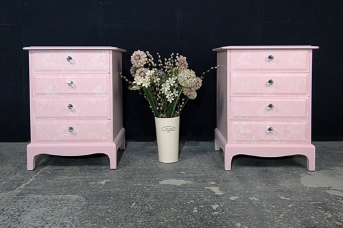 Picture of Pair of Stag 4 Drawer Bedside Tables - Rose Quartz