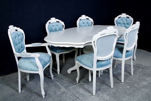 Picture of French Style Pedestal Table + 6 Louis Chairs Laura Ashley Upholstery