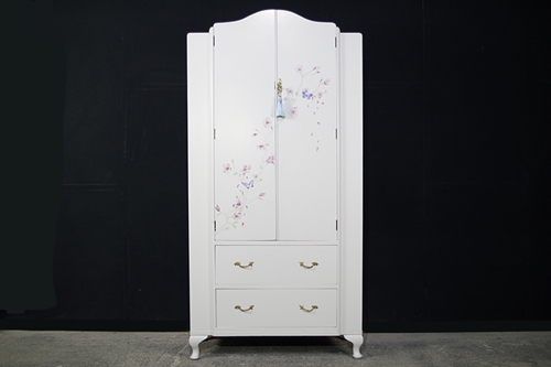 Picture of Petite Vintage Breakfront Wardrobe with Flower Art