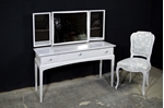 Picture of Petite Stag Minstrel Dressing Table in Dimpse with Vintage French Style Chair