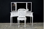 Picture of Petite Stag Minstrel Dressing Table in Dimpse with Vintage French Style Chair