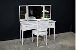 Picture of Petite Stag Minstrel Dressing Table in Dimpse with Vintage French Style Chair
