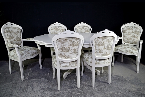 Picture of French Style Dining Set - Toile de Jouy Upholstery