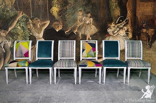 Picture of Set of Upholstered Dining Chairs in mixed luxury designer fabrics 