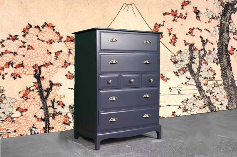 Stag Minstrel 7 Drawer Tall Chest Off Black Painted Vintage