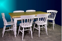 Picture of 5ft Pine Antique Farmhouse Table + 6 Spindleback chairs- Bianco Brillante