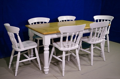Picture of 5ft Pine Farmhouse Table + 6 Spindleback chairs- Bianco Brillante FF1357