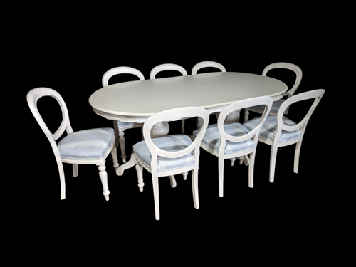 Picture of Large French Style Double Pedestal Dining Table + Eight Balloon Back Chairs